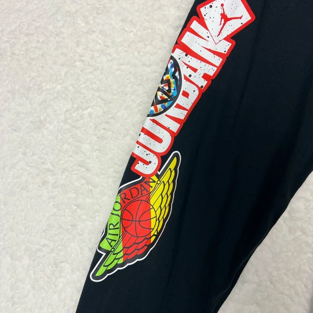 Jordan Black Long-Sleeve Shirt with Neon Sleeve Graphics Size Large